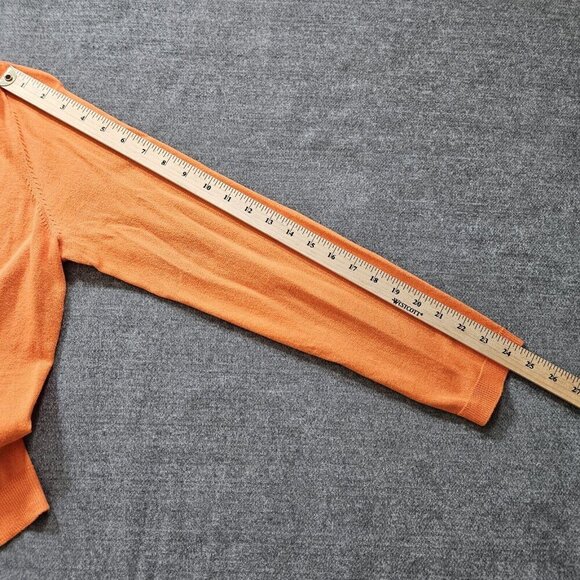 Lauren Ralph Lauren Cardigan Womens L Orange Buttons LS Boho Preppy Mature FLAW - Picture 5 of 13